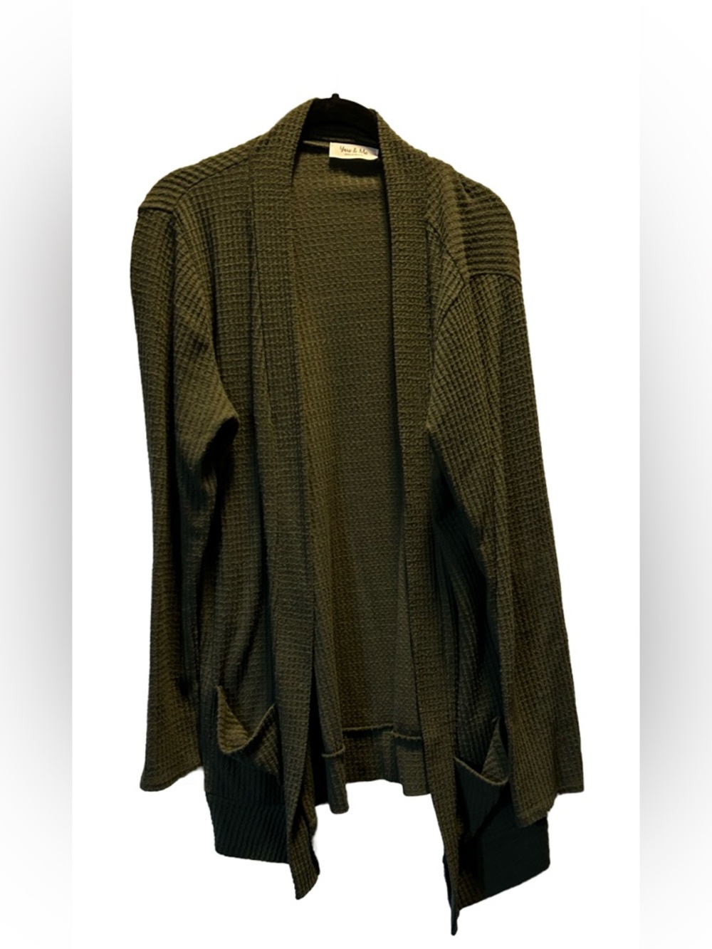 🔥Waffle-Knit Open Front Cardigan in Olive Green